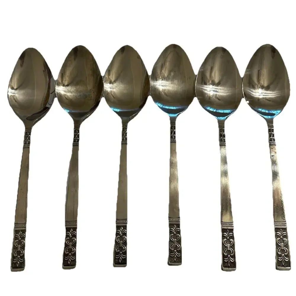 Vintage Customcraft Fluer De Lis Set‎ Of 6 Soup/Dinner Spoon Stainless Flatware